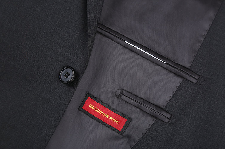 100% Virgin Wool Regular Fit 2 Piece Suit 2 Button in Charcoal - Image 5