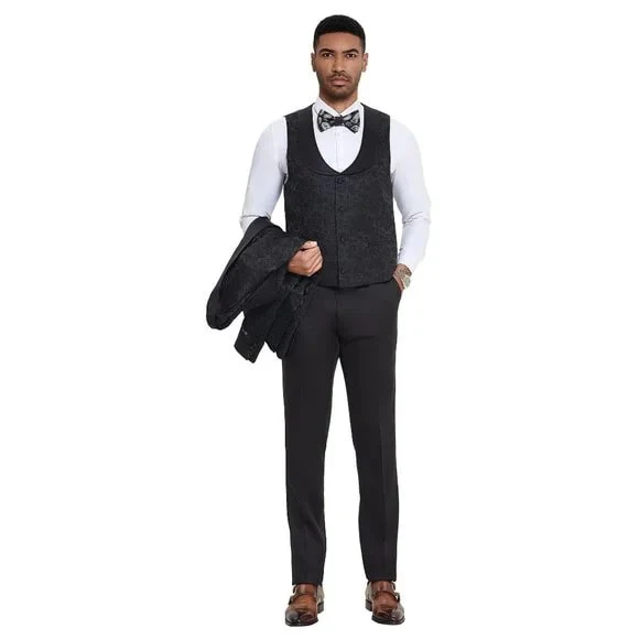 2024 Black Paisley 3pc Men's Suit Tuxedo by Tazzio - Image 5