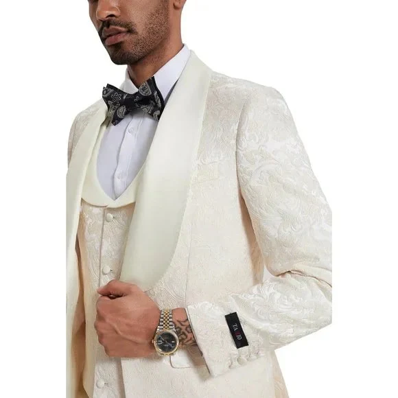 2024 Ivory Paisley 3pc Men's Suit Tuxedo by Tazzio - Image 5