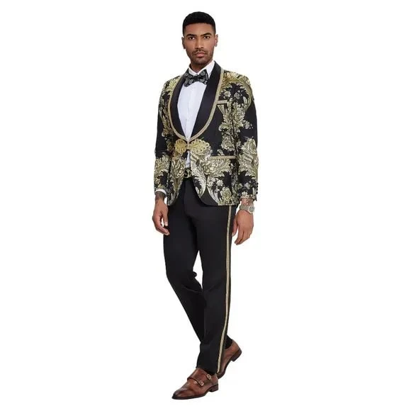 2024 Prom Special Black Paisley 2pc Mens Suit by Tazzio - Image 3