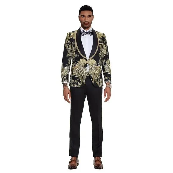2024 Prom Special Black Paisley 2pc Mens Suit by Tazzio - Image 4