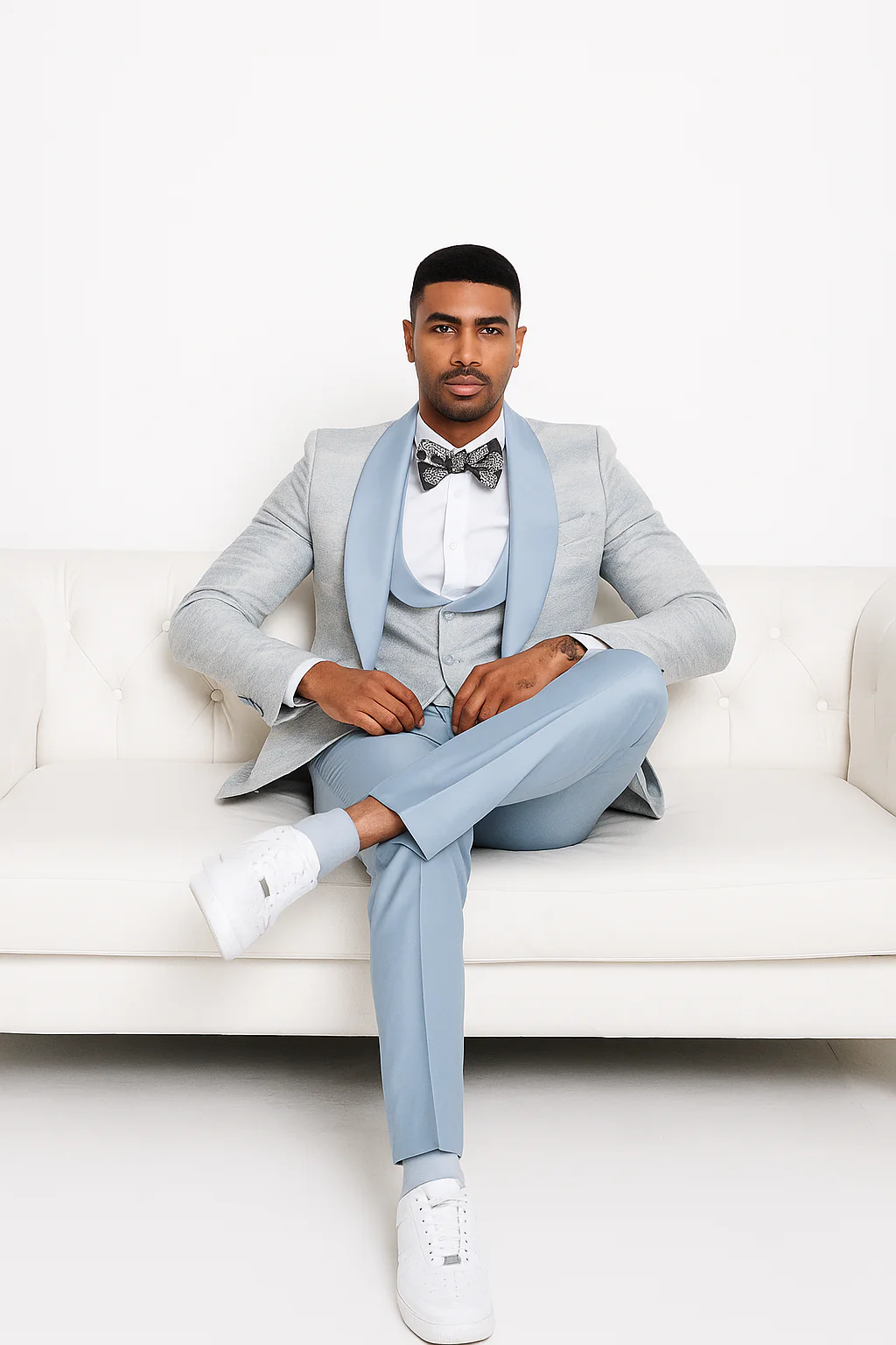 2024 Prom Special Blue Tuxedo Suit w/ Double-Breasted Vest by Tazzio - Image 5