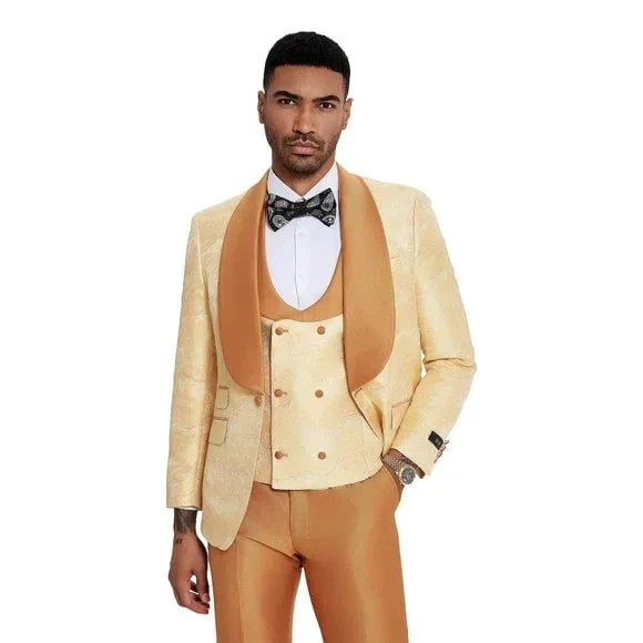 2024 Prom Special Orange Tuxedo Suit w/ Double-Breasted Vest by Tazzio - Image 4