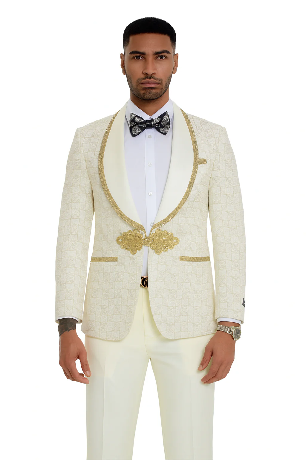 2026 Ivory and Gold 2pc Men's Suit by Tazzio