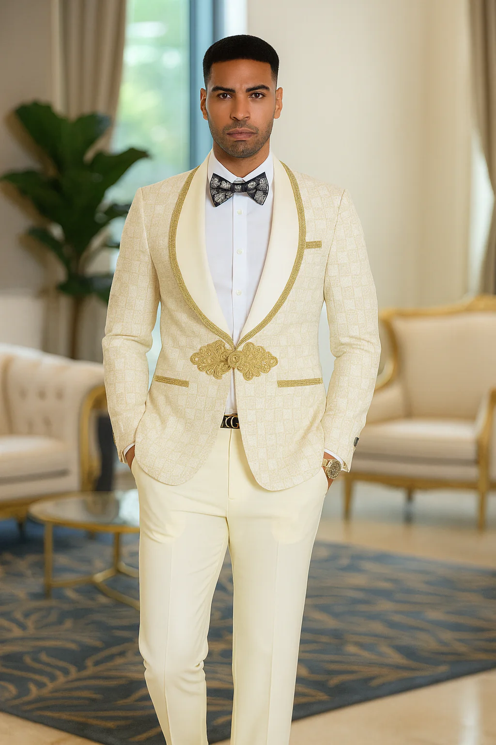 2026 Ivory and Gold 2pc Men's Suit by Tazzio - Image 2