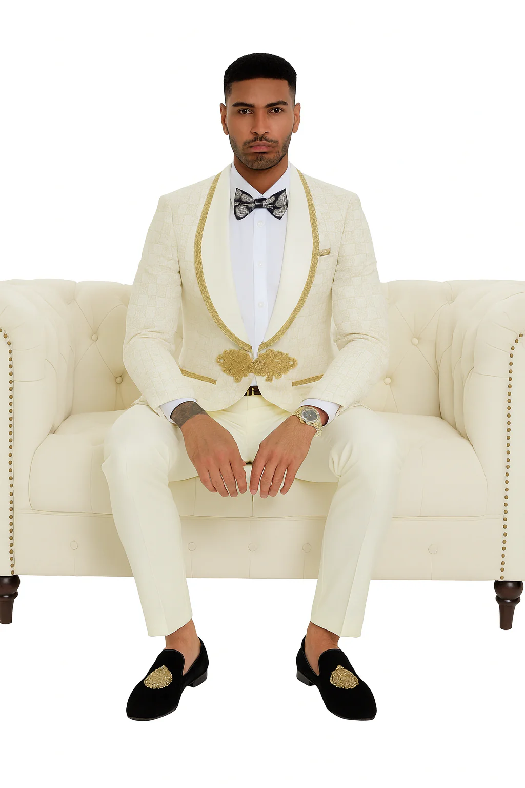 2026 Ivory and Gold 2pc Men's Suit by Tazzio - Image 6