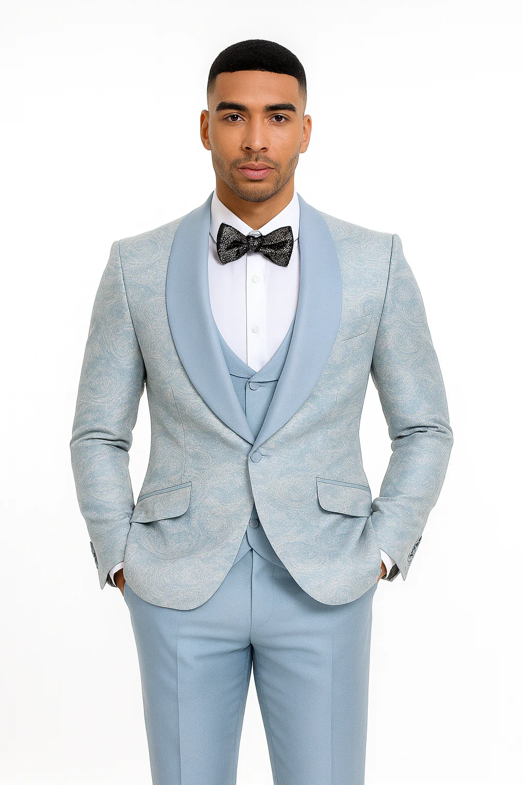 2026 Prom Special Blue Tuxedo Suit w/ Double-Breasted Vest by Tazzio - Image 2