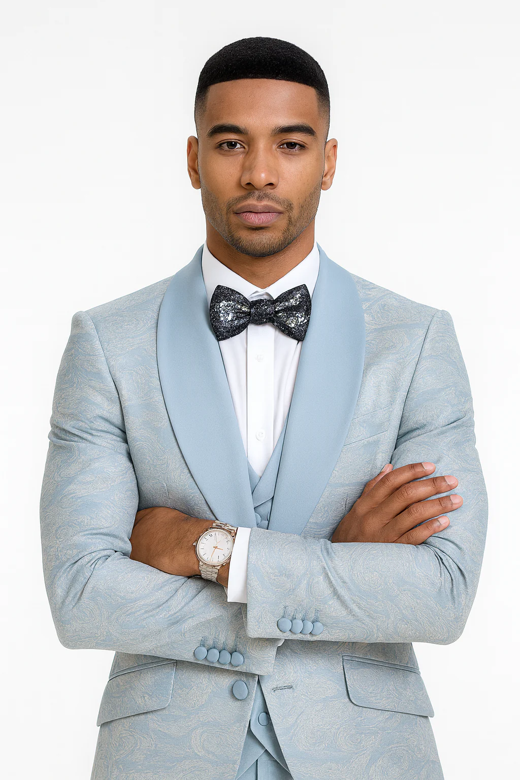 2026 Prom Special Blue Tuxedo Suit w/ Double-Breasted Vest by Tazzio - Image 3