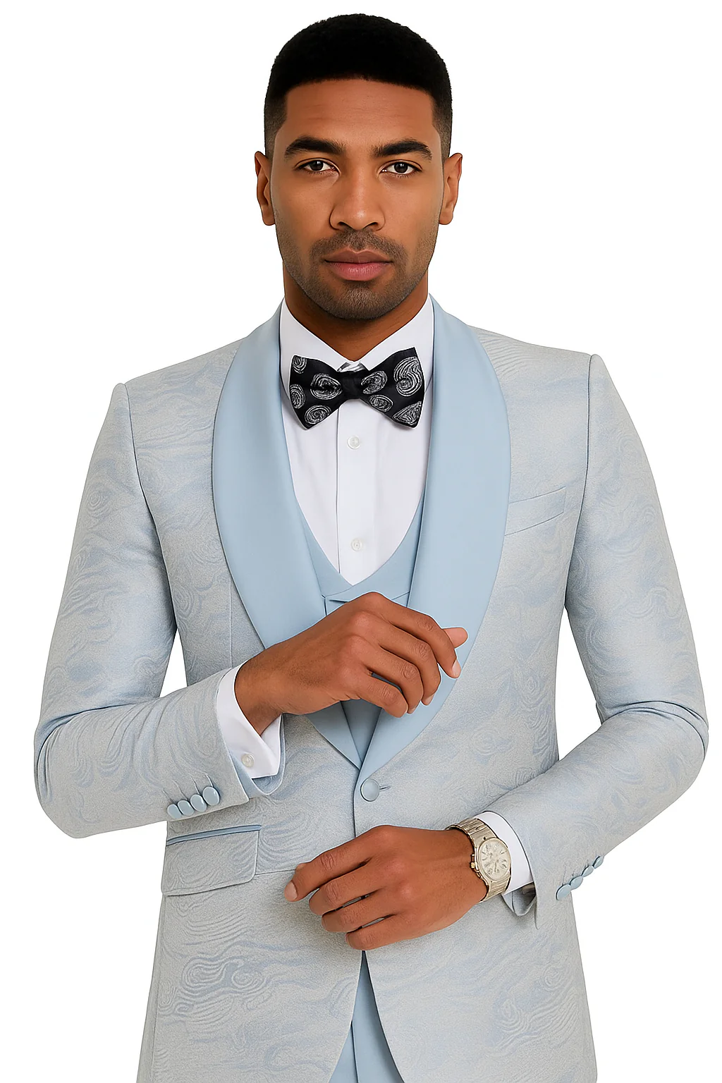 2026 Prom Special Blue Tuxedo Suit w/ Double-Breasted Vest by Tazzio - Image 4