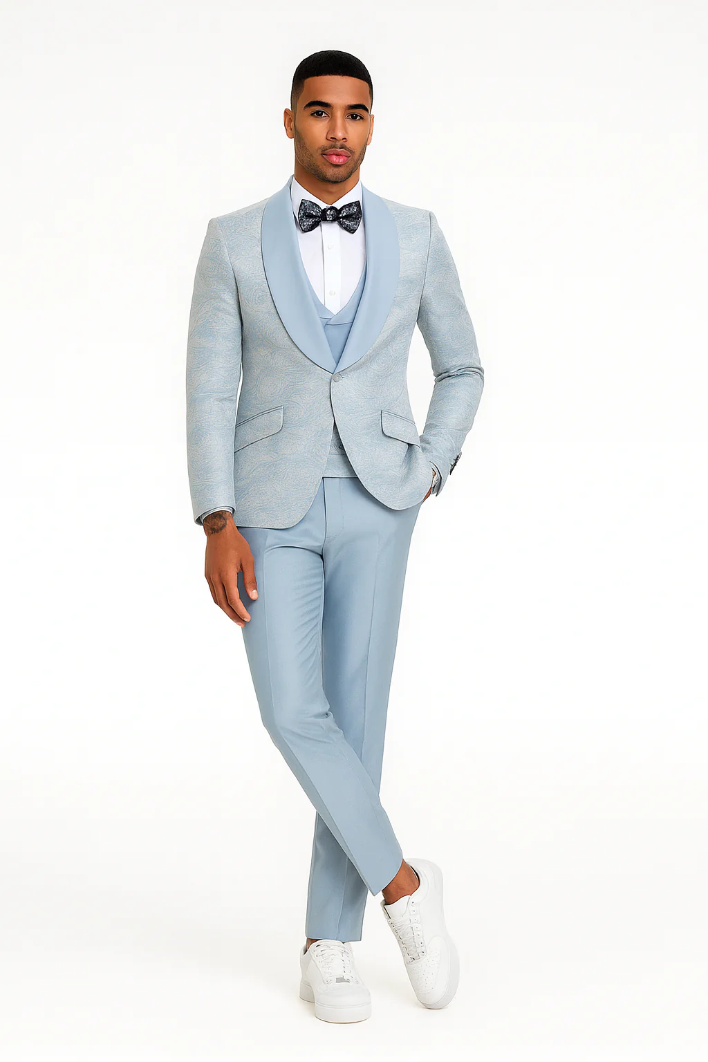 2026 Prom Special Blue Tuxedo Suit w/ Double-Breasted Vest by Tazzio - Image 5