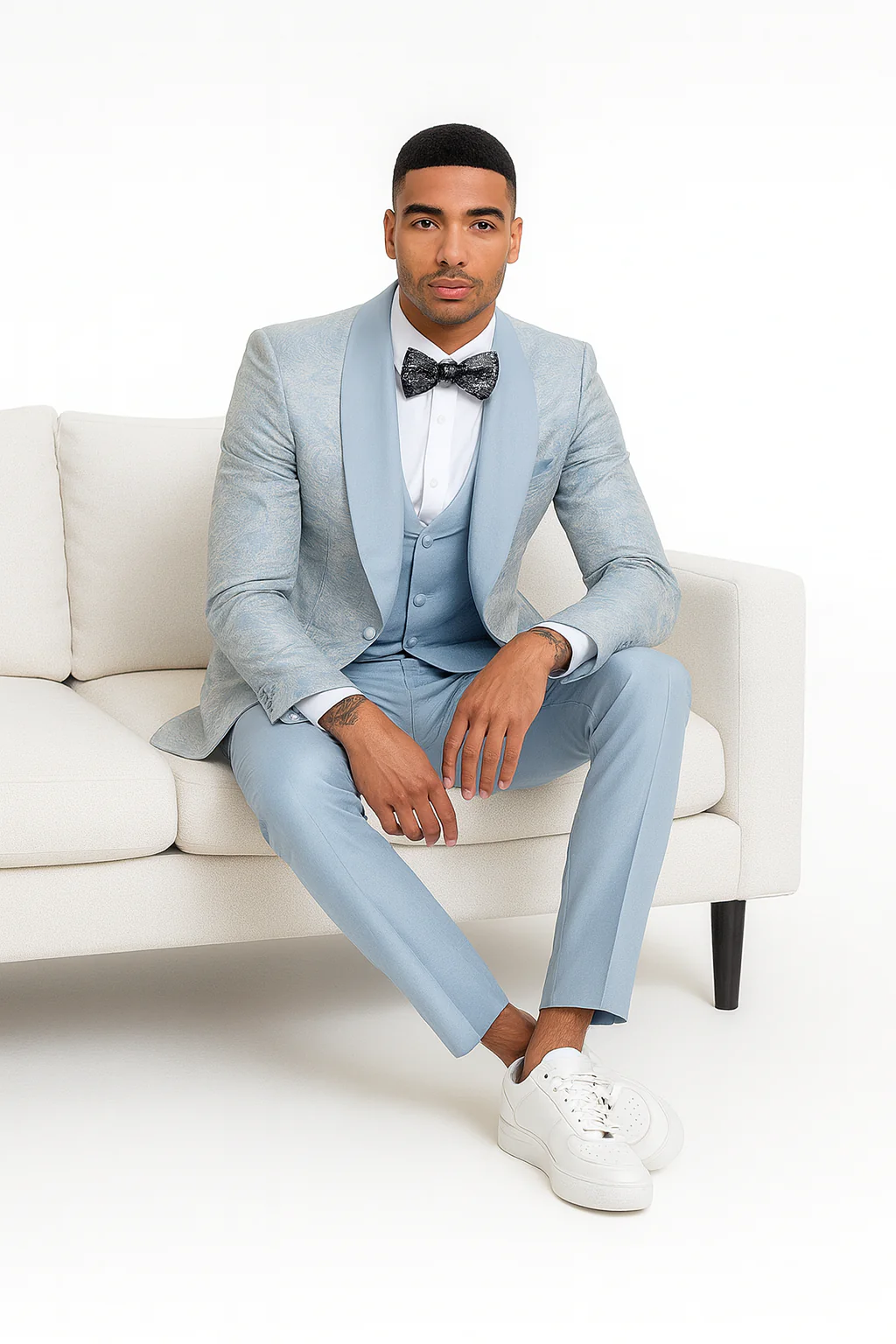 2026 Prom Special Blue Tuxedo Suit w/ Double-Breasted Vest by Tazzio - Image 6