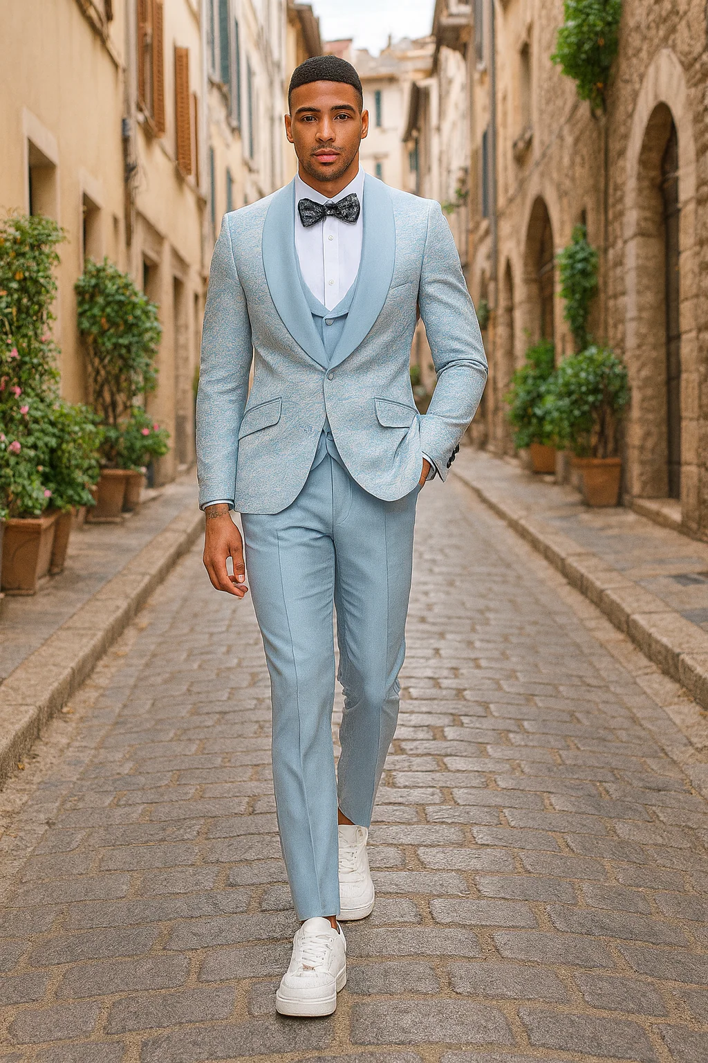 2026 Prom Special Blue Tuxedo Suit w/ Double-Breasted Vest by Tazzio - Image 8