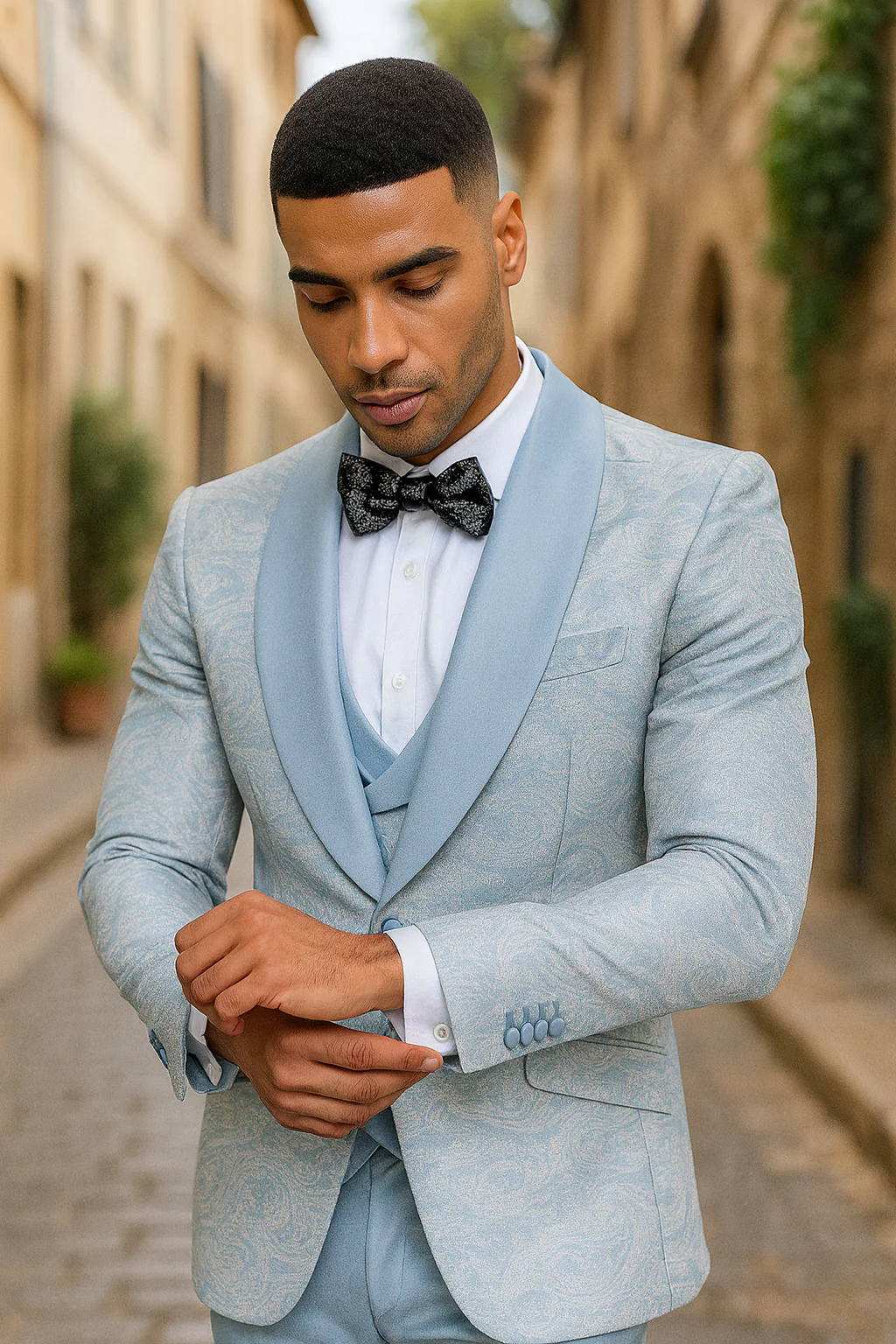 2026 Prom Special Blue Tuxedo Suit w/ Double-Breasted Vest by Tazzio - Image 9