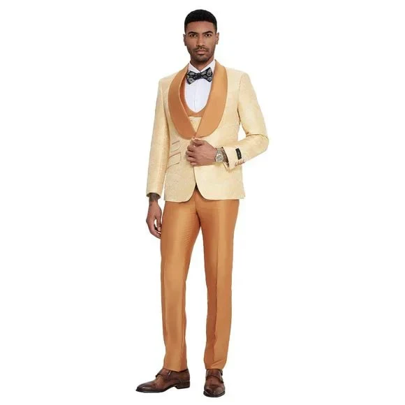 2026 Prom Special Orange Tuxedo Suit w/ Double-Breasted Vest by Tazzio - Image 3