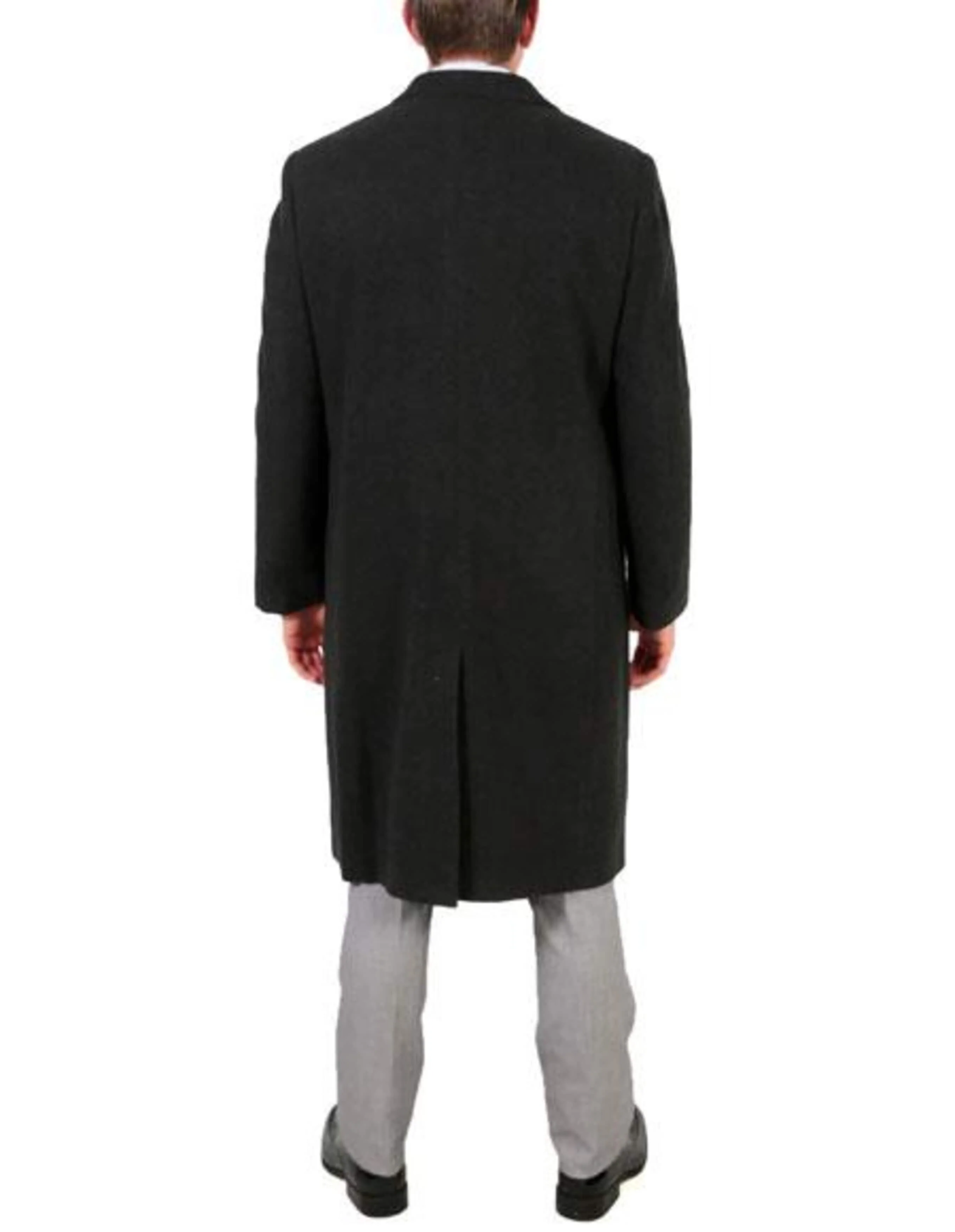 3 Button Wool/Poly Dark Charcoal Overcoat With Slanted Pockets - Image 2