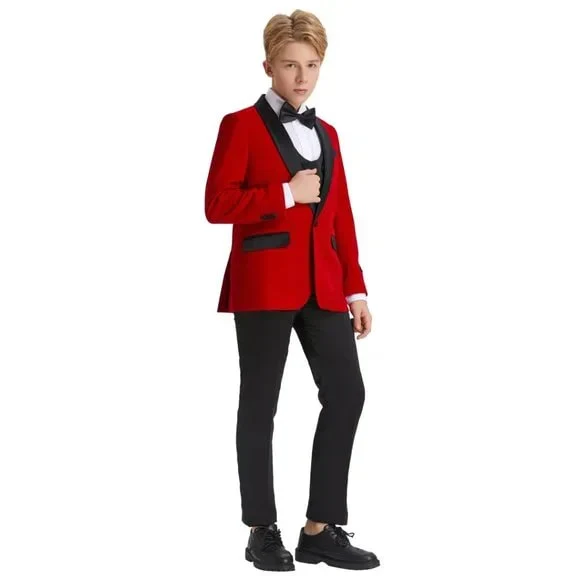 5pc Red Boys Velvet Tuxedo Includes Bowtie by Tazio - Image 3