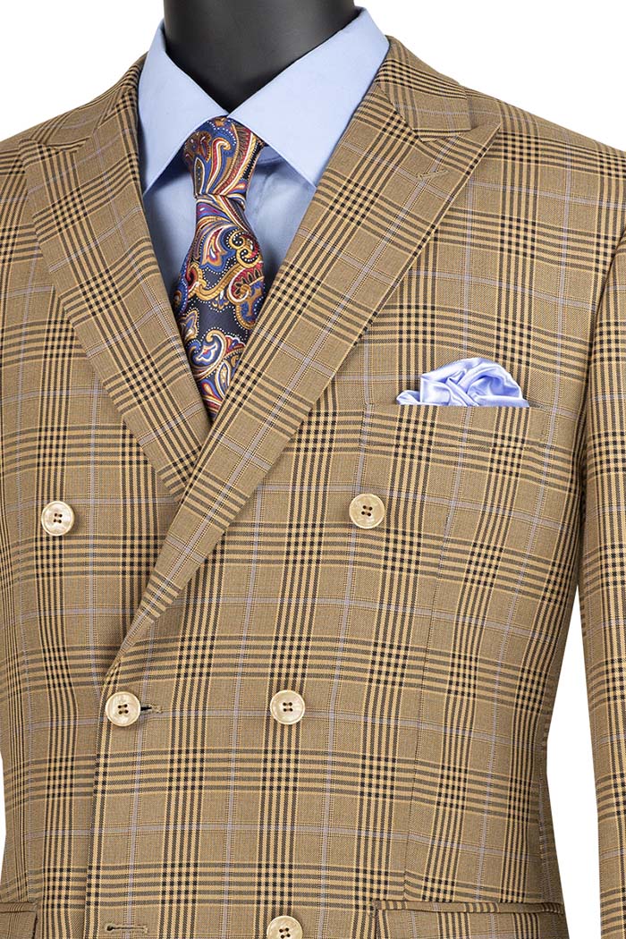 Alexander Collection - Mocha Double Breasted 2 Piece Suit Regular Fit Tone on Tone Windowpane - Image 2