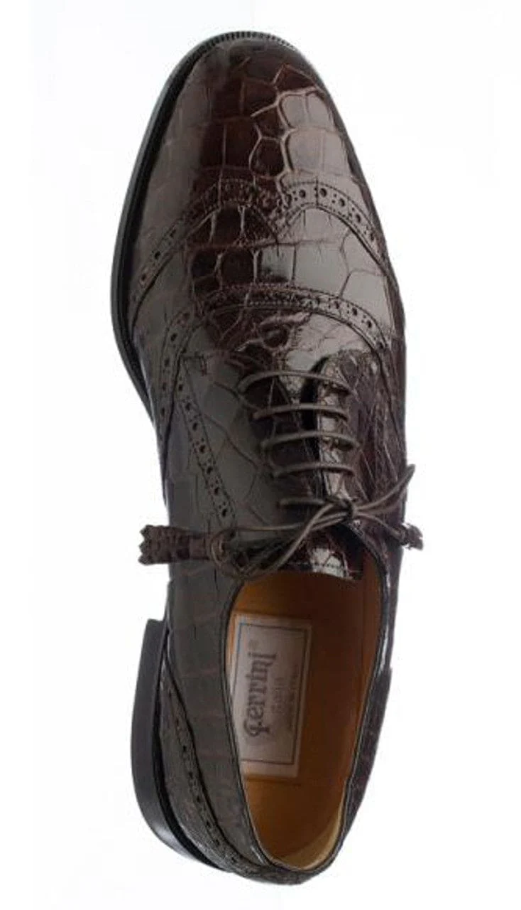 Alligator Belly Shoes Chocolate Brown Ferrini Mens Wingtip - Image 2
