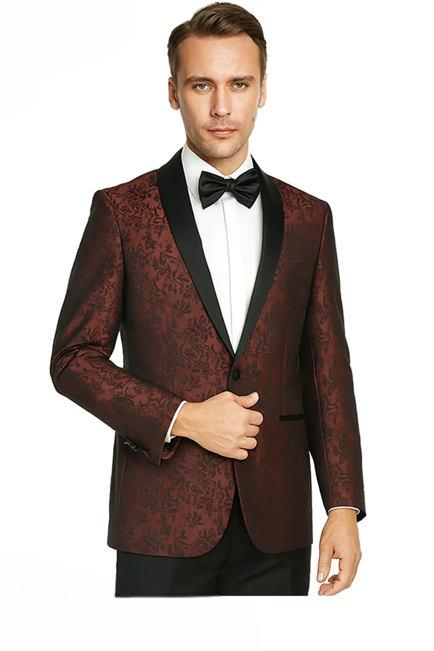 Shawl Jacquard Tuxedo by Giorgio Fiorelli in Burgundy, Gray - Image 2