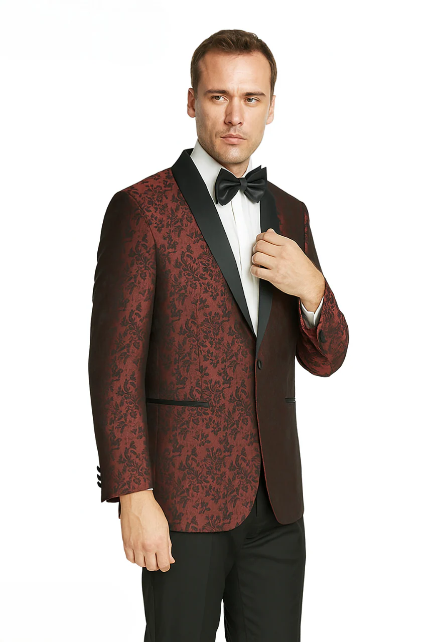 Shawl Jacquard Tuxedo by Giorgio Fiorelli in Burgundy, Gray - Image 3