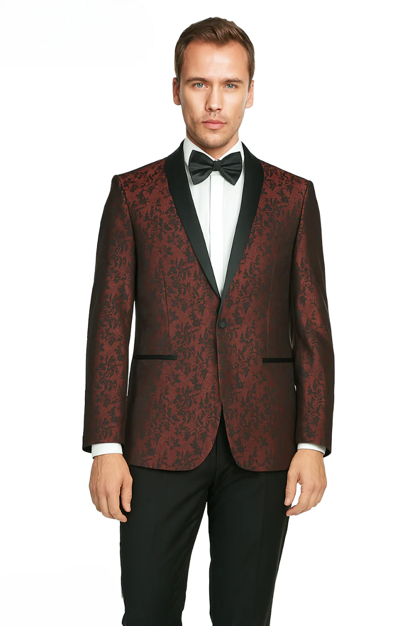 Shawl Jacquard Tuxedo by Giorgio Fiorelli in Burgundy, Gray - Image 5