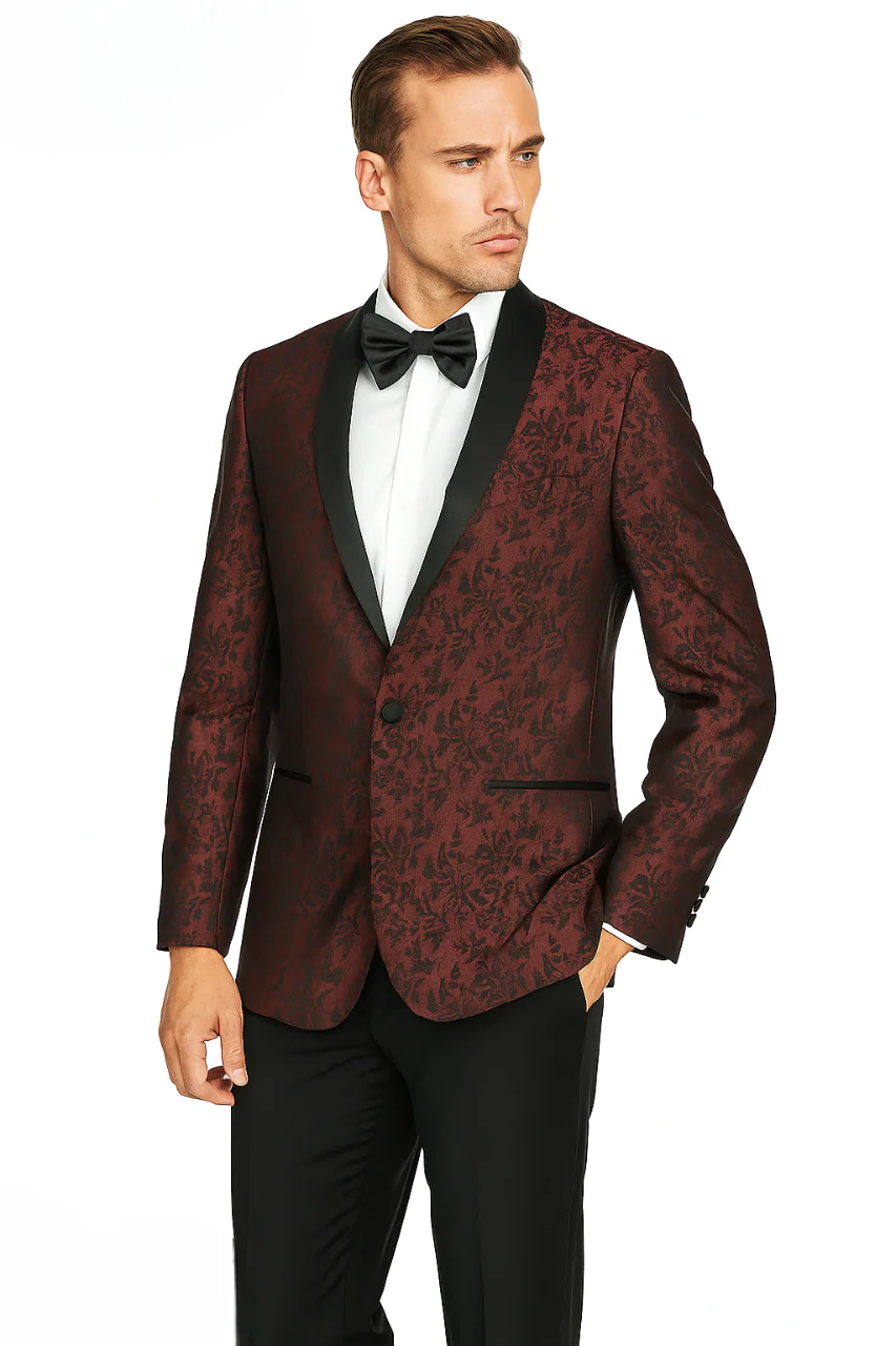 Shawl Jacquard Tuxedo by Giorgio Fiorelli in Burgundy, Gray - Image 6