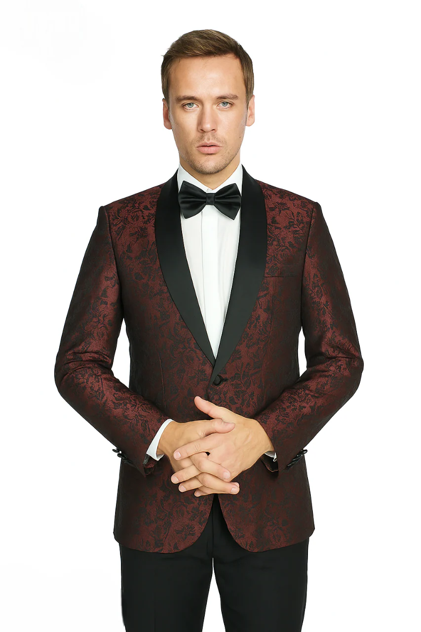 Shawl Jacquard Tuxedo by Giorgio Fiorelli in Burgundy, Gray - Image 7