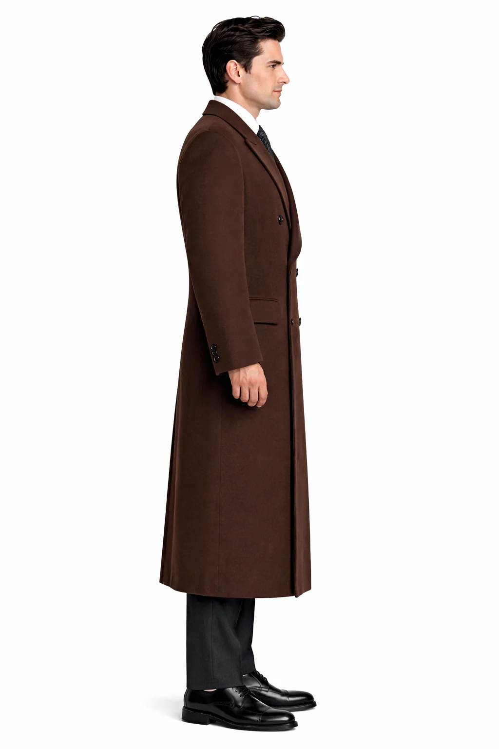 Authentic Fully Lined Double Breasted men's Wool Blend Long Dress Coat - Image 3