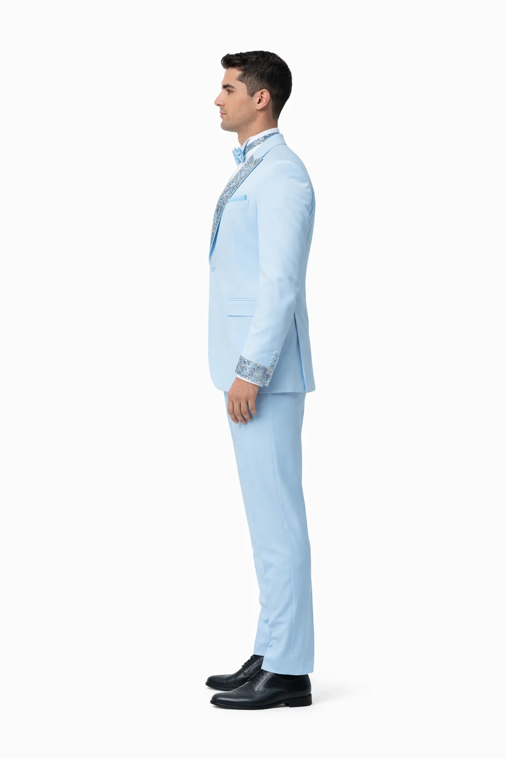 Baby Blue Prom Tuxedo - Perfect Wedding Suit Vested rhinestone sequin Lapelled - Image 4