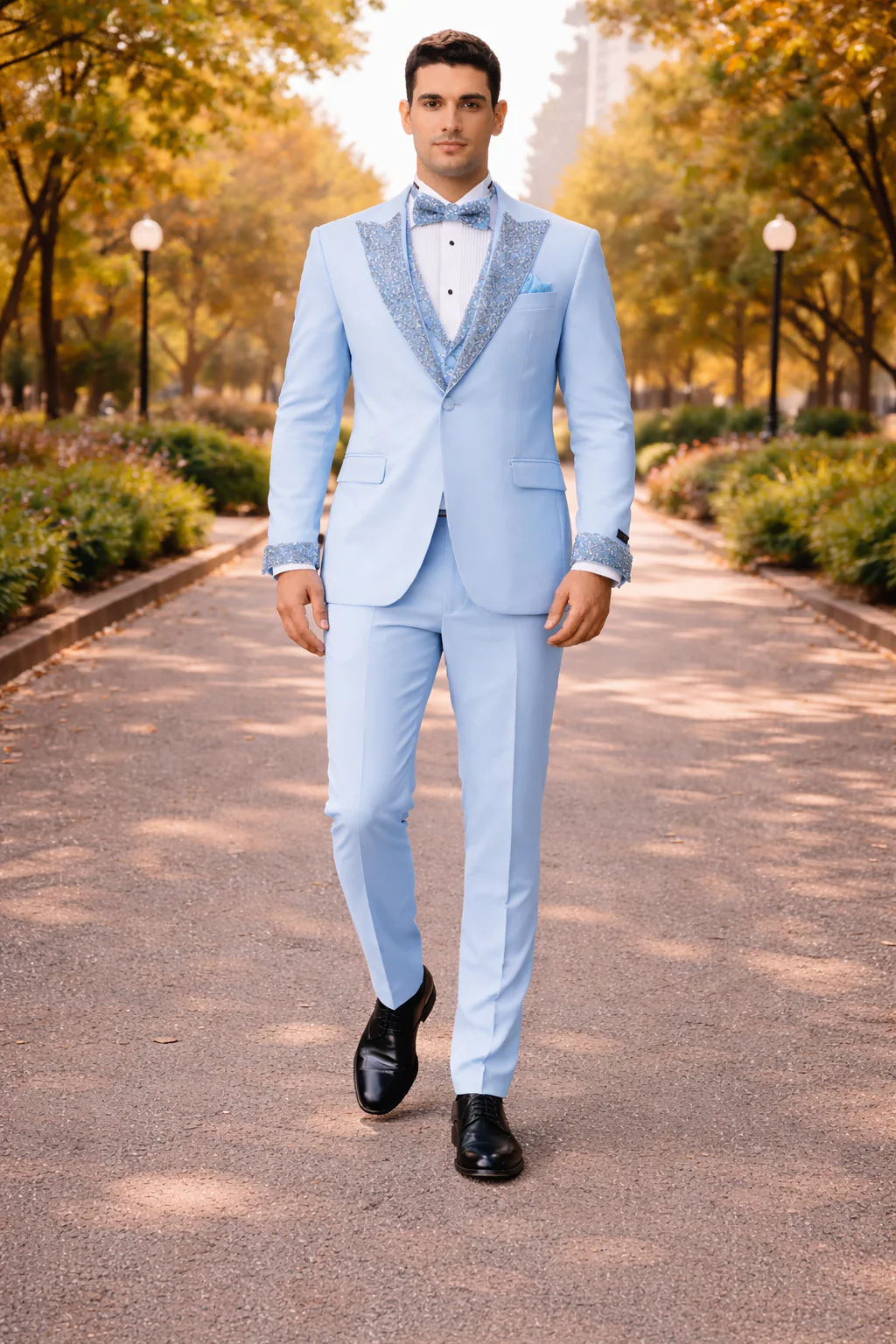 Baby Blue Prom Tuxedo - Perfect Wedding Suit Vested rhinestone sequin Lapelled - Image 7