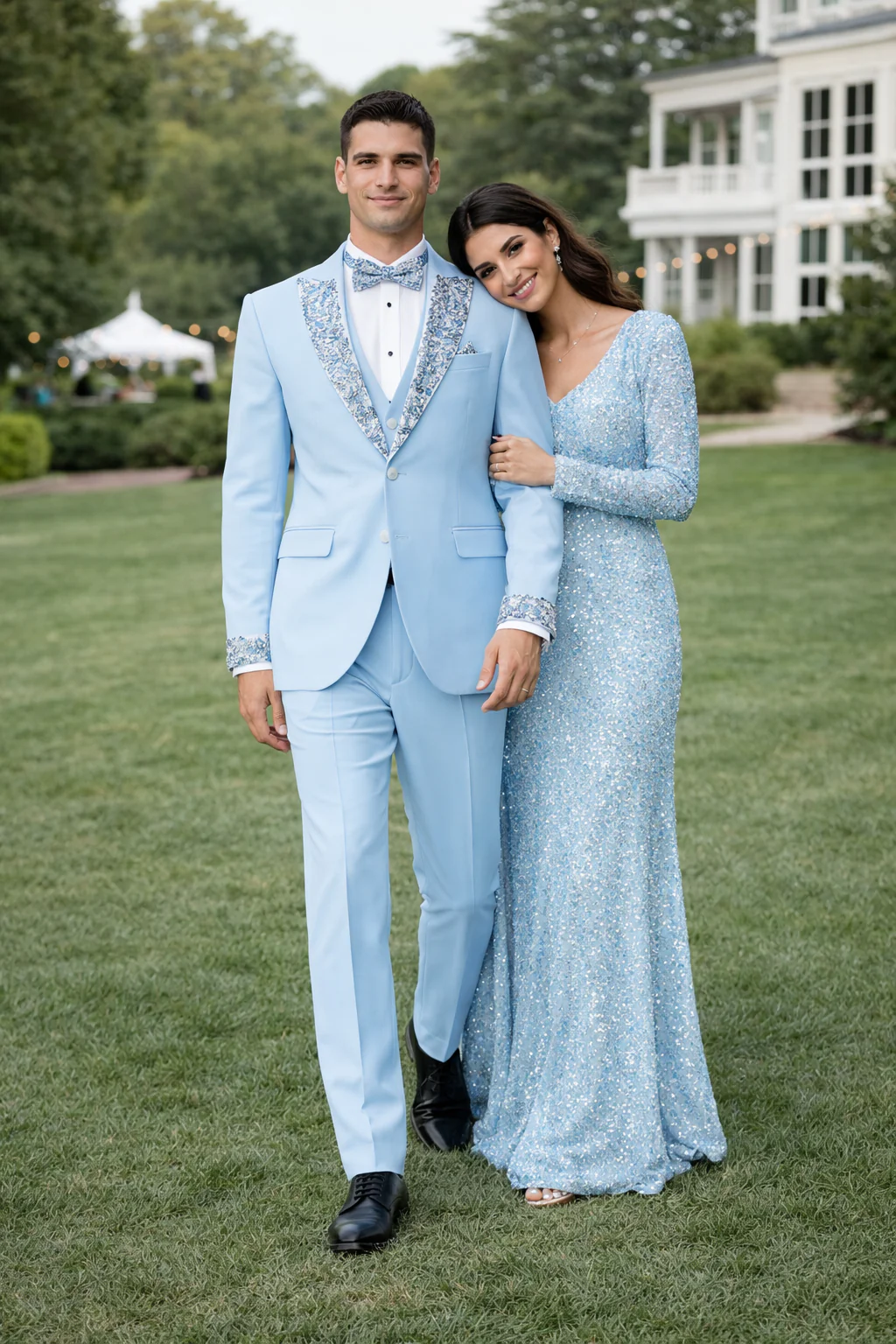 Baby Blue Prom Tuxedo - Perfect Wedding Suit Vested rhinestone sequin Lapelled - Image 8