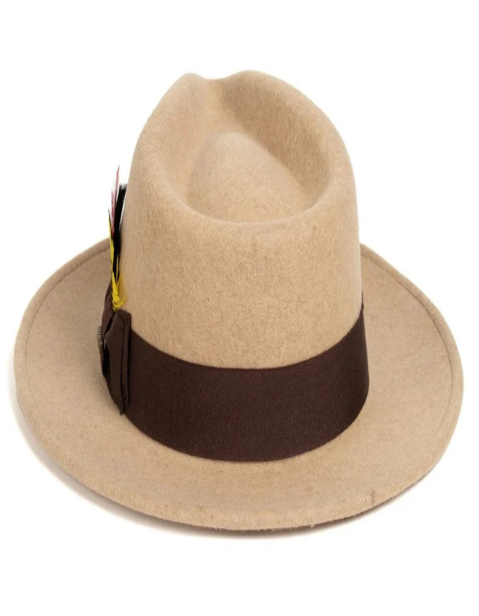 Beige Dress Hat 1920s Fedora Style - Mens Classic Wool Fedora Dress Hat in Beige Melange - Image 3