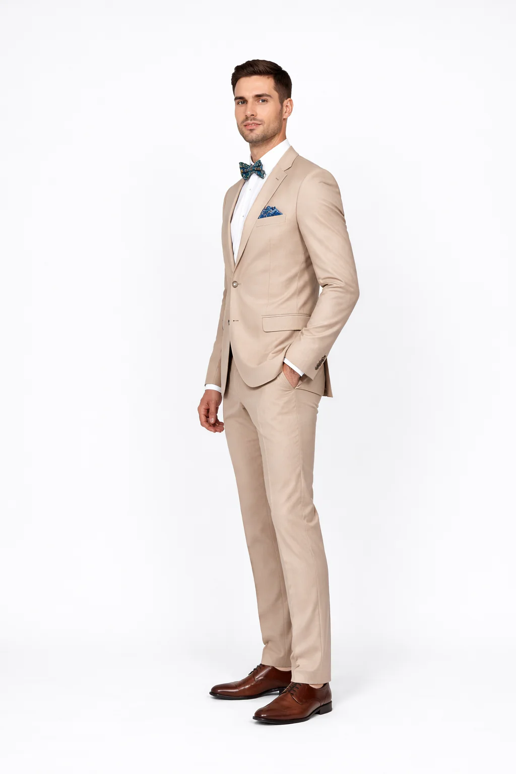 Beige Slim Fit Suit for Men by Rossiman Rossi – Tailored Skinny Fit Formal Suit - Image 4