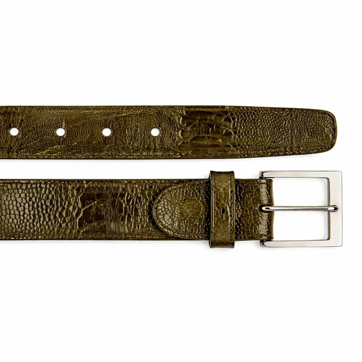 Belvedere Ostrich Leg Belt- Olive