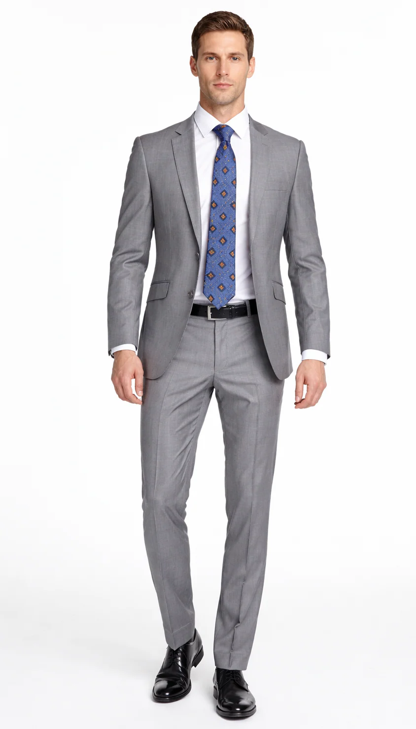 Bertolini 2Pc & 3PC Lt. Gray Two-button Wool & Silk Blend Suit