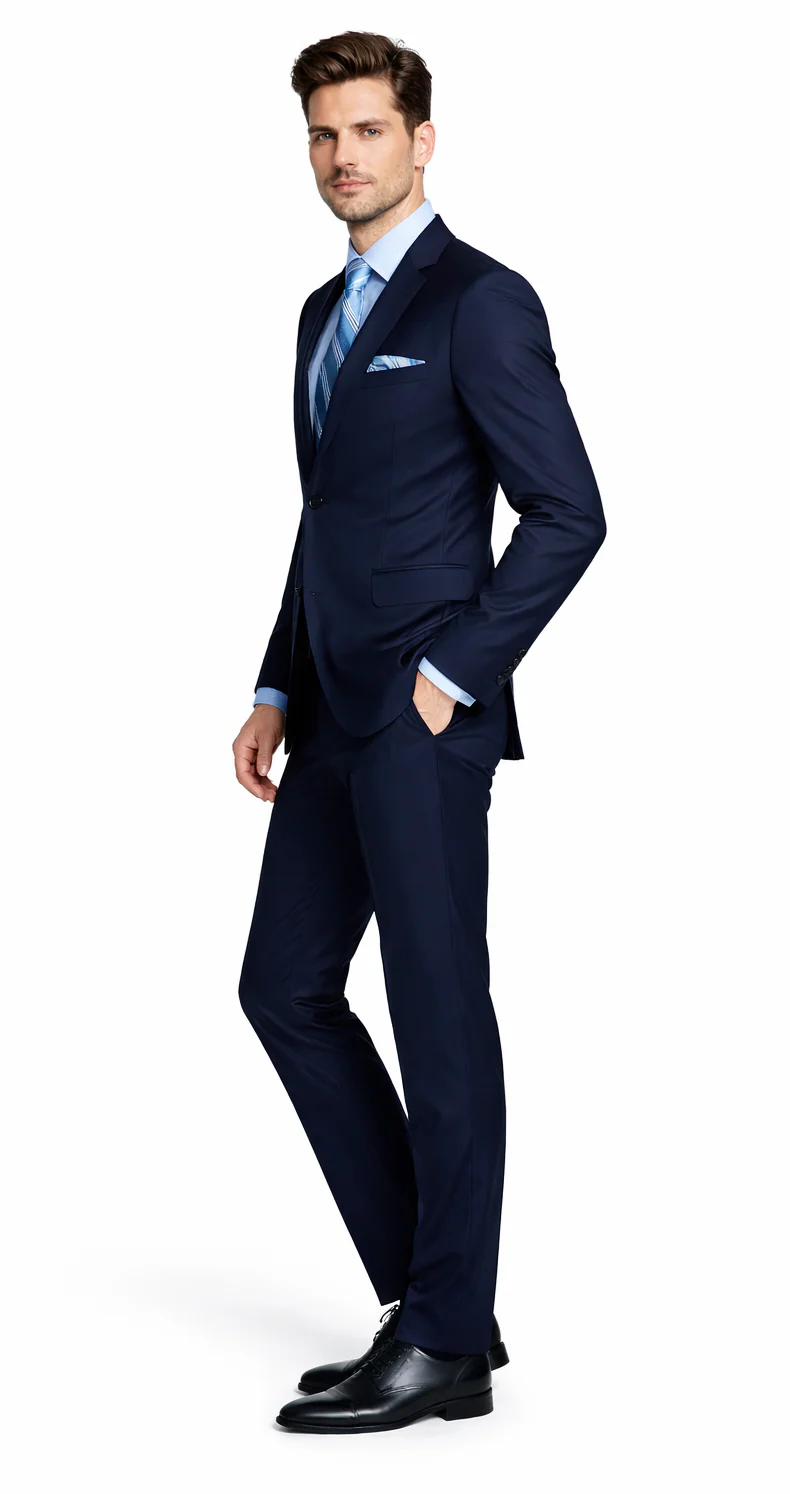 Bertolini 3 Piece Wool/Silk Solid Navy Suit - Image 3