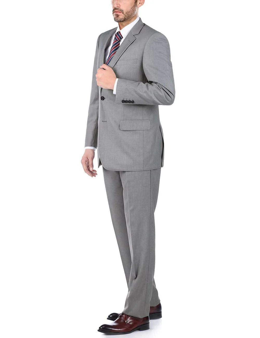 Bevagna Collection - Light Gray 100% Virgin Wool Regular Fit Pick Stitched 2 Piece Suit - Image 4