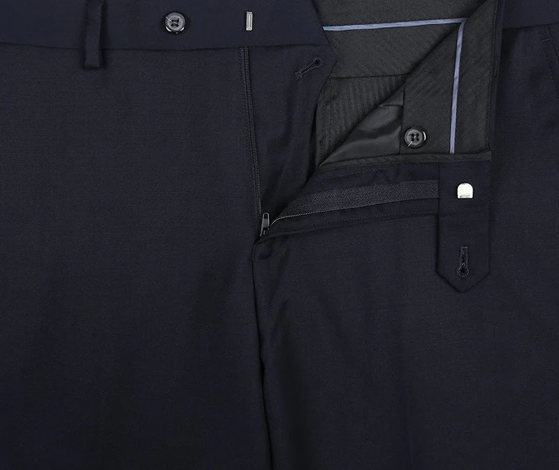Bevagna Collection - Navy 100% Virgin Wool Regular Fit Pick Stitched 2 Piece Suit - Image 6