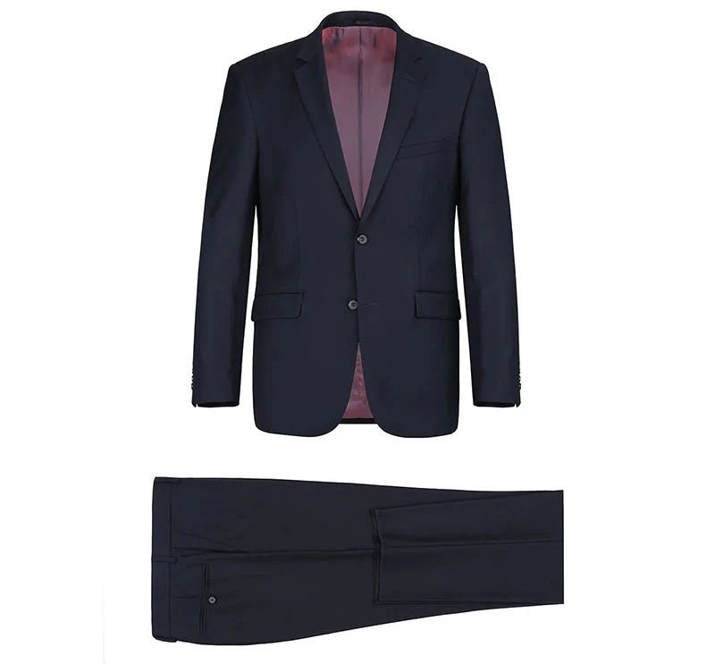 Bevagna Collection - Navy 100% Virgin Wool Regular Fit Pick Stitched 2 Piece Suit - Image 7