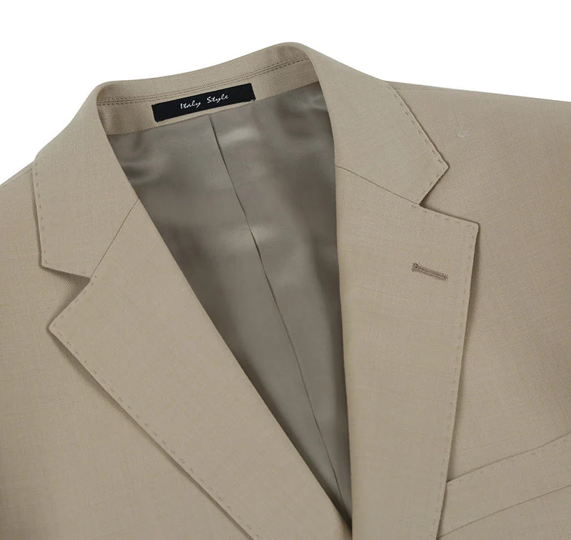 Bevagna Collection - Beige 100% Virgin Wool Regular Fit Pick Stitched 2 Piece Suit - Image 3