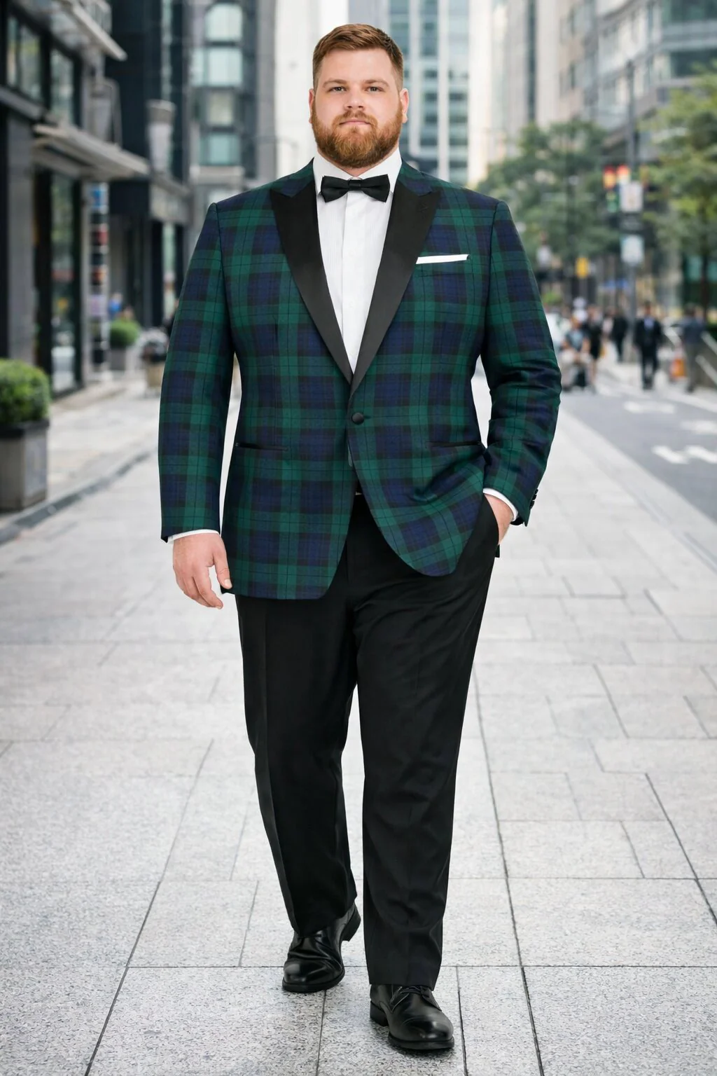 Big and Tall Holiday Jackets - Christmas Tartan Plaid Sport Jacket For Big Man in Color Green and Blue Tartan Scottish Pattern - Image 7