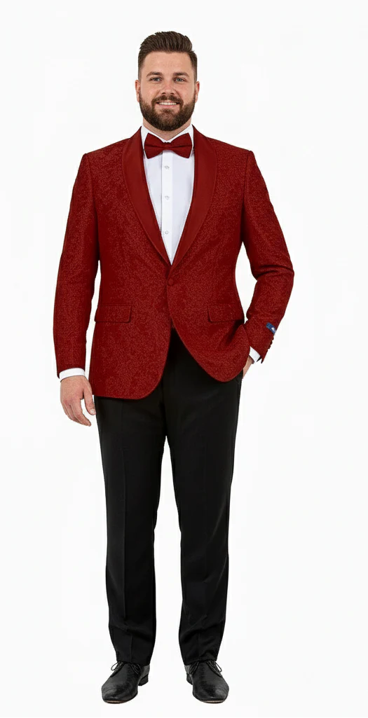 Big and Tall Men’s Burgundy Paisley Tuxedo Jacket – Satin Shawl Lapel Blazer with Bow Tie for Weddings, Proms, and Special Events - Image 5