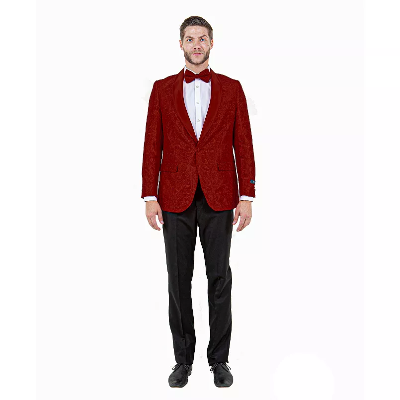 Big and Tall Men’s Burgundy Paisley Tuxedo Jacket – Satin Shawl Lapel Blazer with Bow Tie for Weddings, Proms, and Special Events - Image 7
