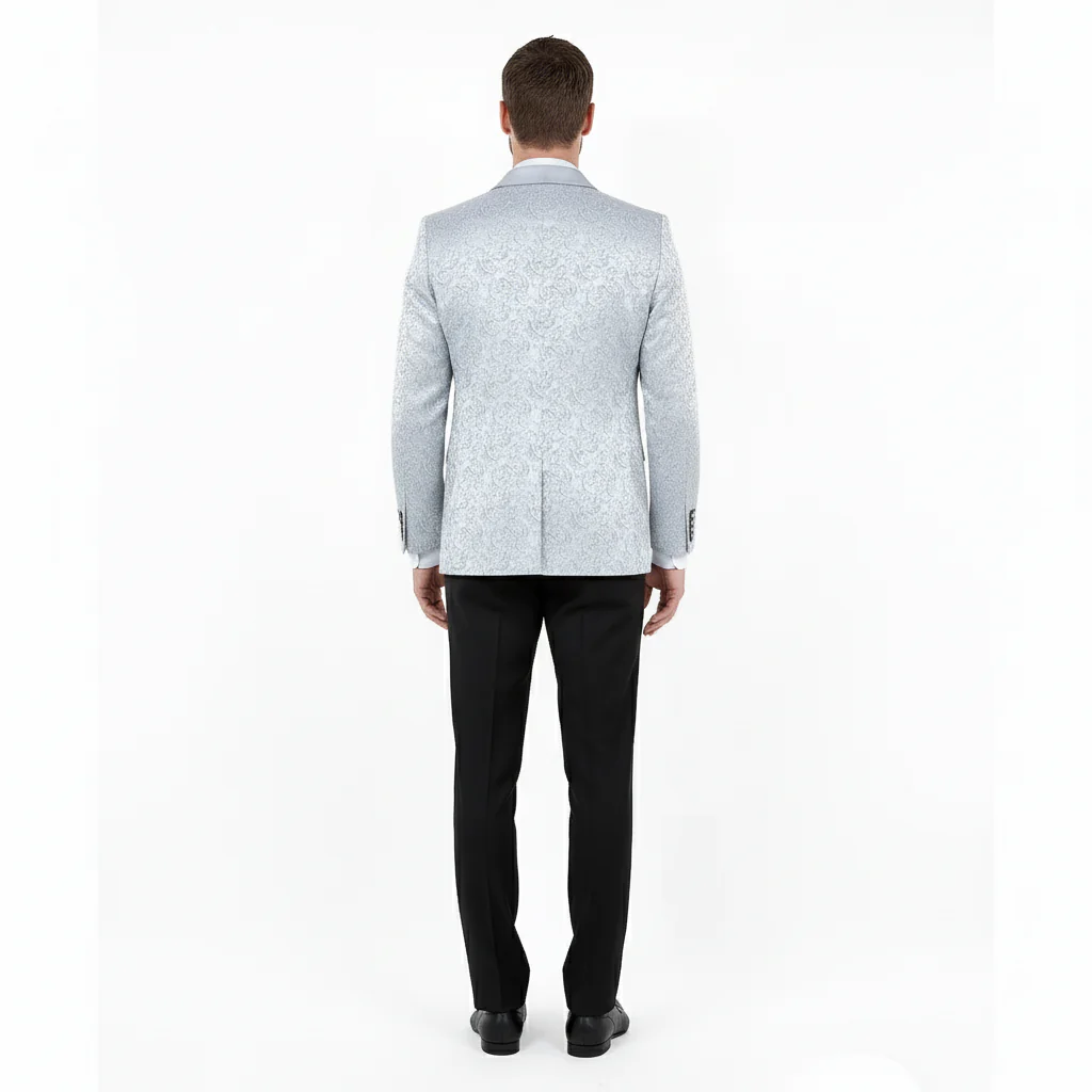 Big and Tall Men’s Silver Gray Paisley Tuxedo Jacket – Satin Shawl Lapel Blazer for Weddings, Proms, and Formal Events - Image 2