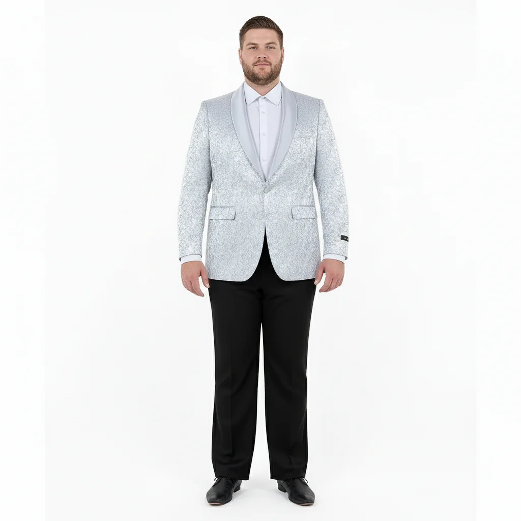 Big and Tall Men’s Silver Gray Paisley Tuxedo Jacket – Satin Shawl Lapel Blazer for Weddings, Proms, and Formal Events - Image 5