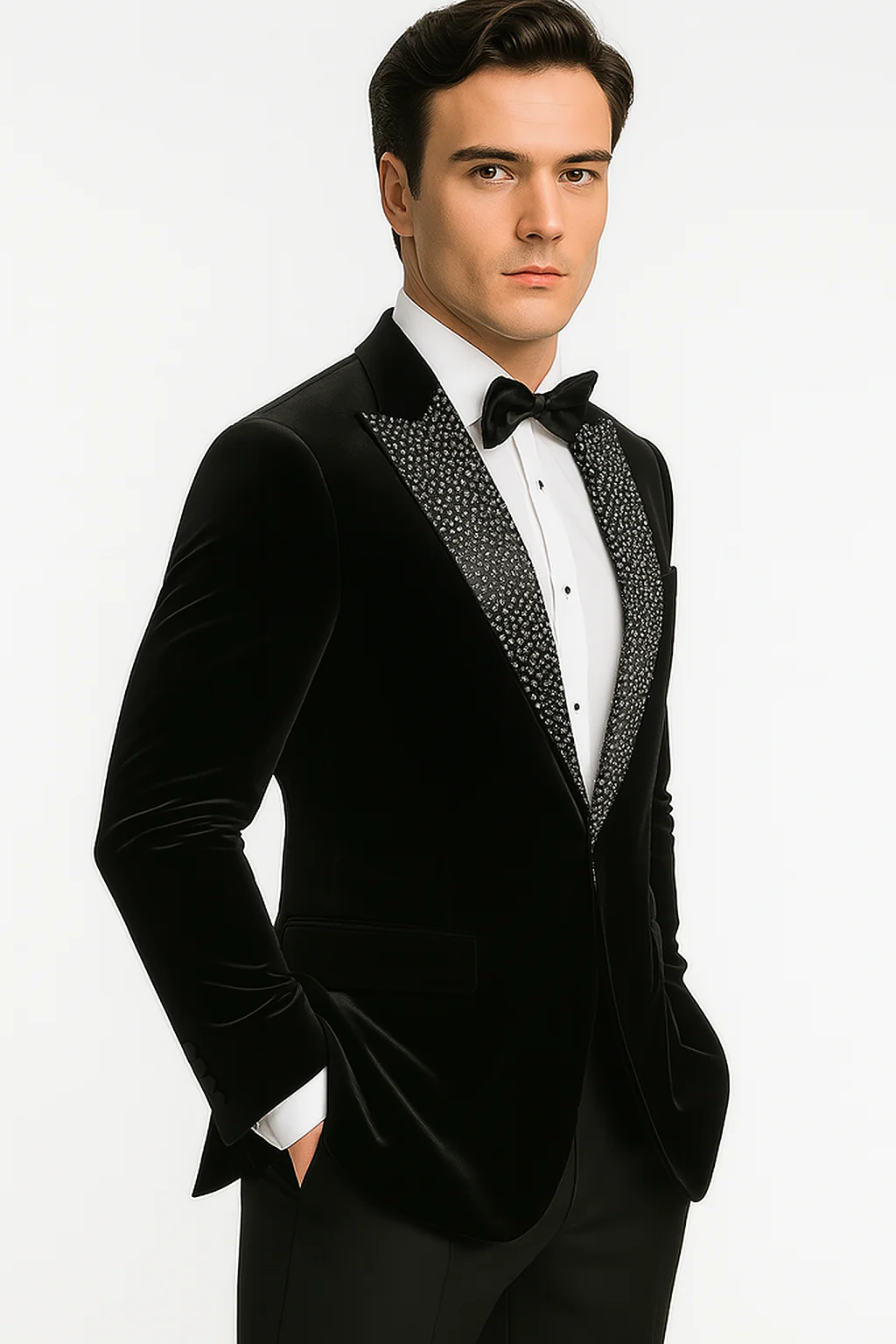 Big and Tall Velvet Blazer in Color Black  - Sportcoat  Rhinestone-Embedded  Stacy Adams - Image 8