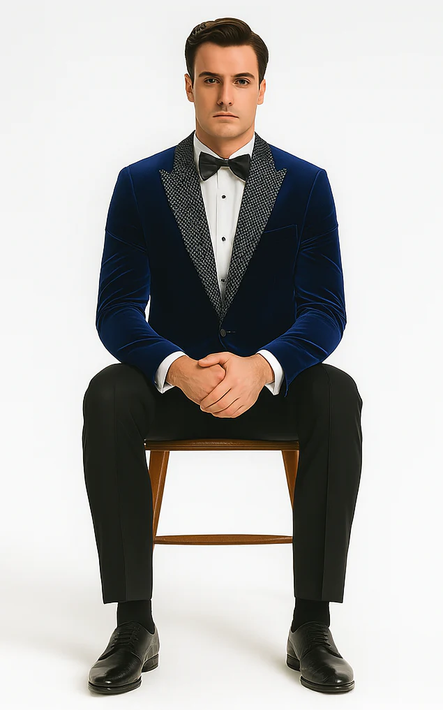 Big and Tall Velvet Blazer in Color Blue  - Sportcoat  Rhinestone-Embedded  Stacy Adams - Image 3