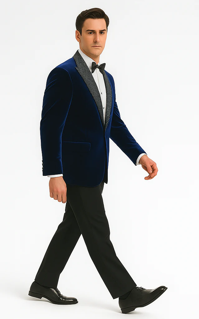 Big and Tall Velvet Blazer in Color Blue  - Sportcoat  Rhinestone-Embedded  Stacy Adams - Image 4