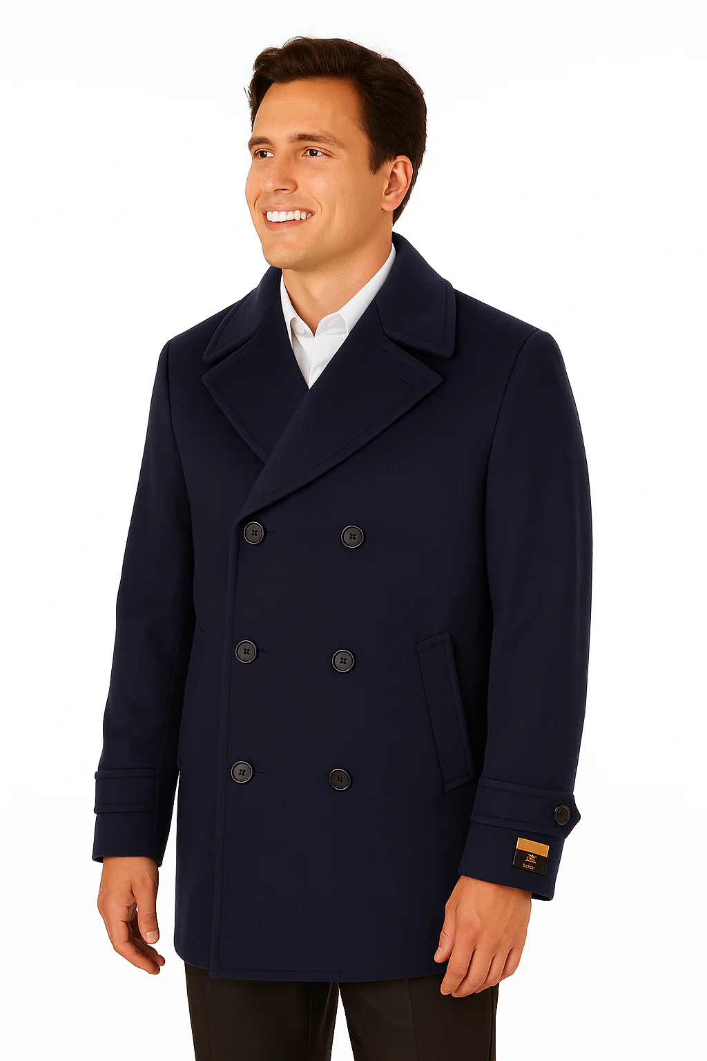 Big & Tall Men's Wool Peacoat – Classic Double Breasted Overcoat - Image 2
