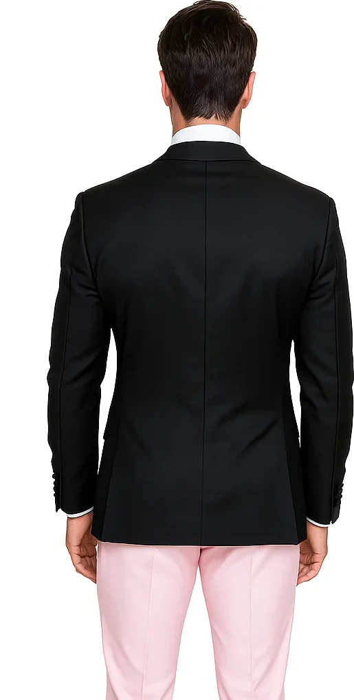 Black And Pink suit - Tuxedo Looking With Double Breasted Vest Peak Lapel 100% Wool - Image 8